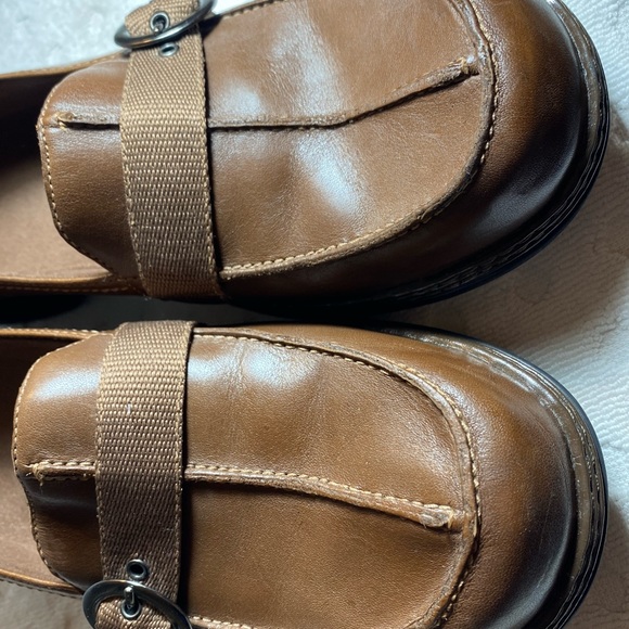 Clarks Womens Brown Leather Slip On Loafers With nylon Buckle Strap Shoes - Picture 11 of 16